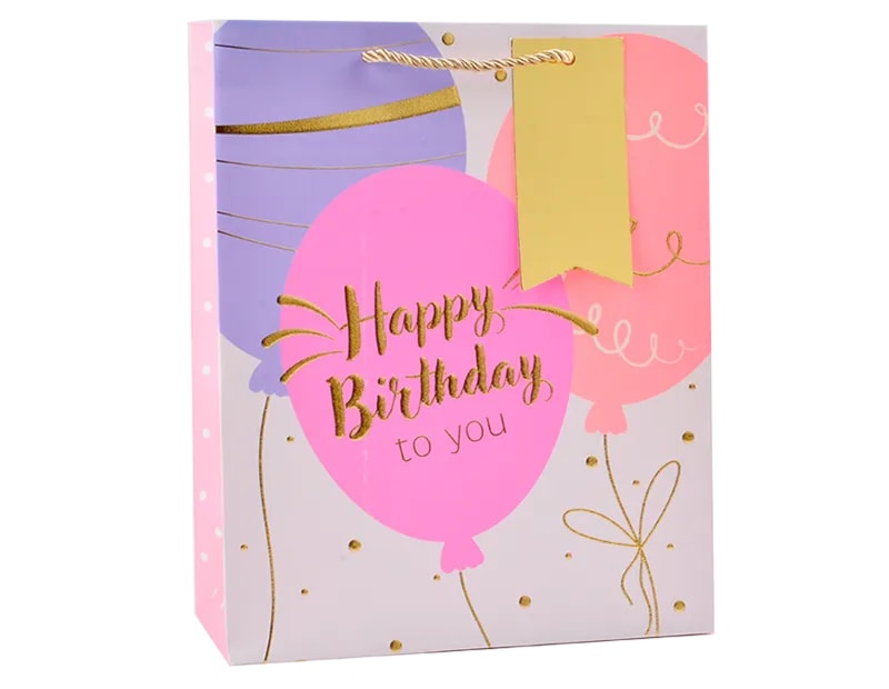 Wholesale Girls Foiled Embossed Birthday Medium Gift Bag 26x32x12cm
