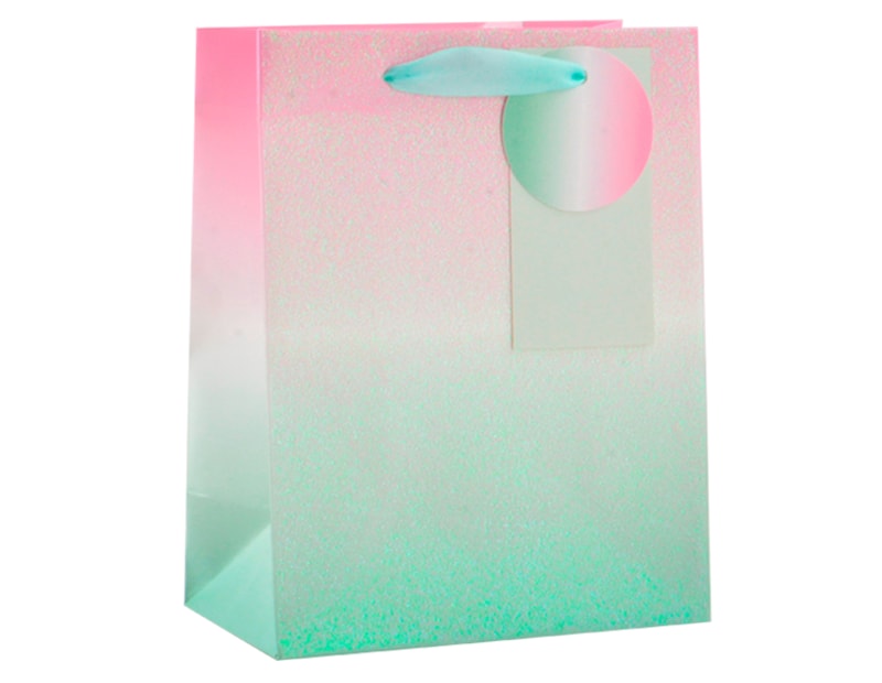 Wholesale Ombre Iridescent Glitter Medium Gift Bag 26x32x12cm