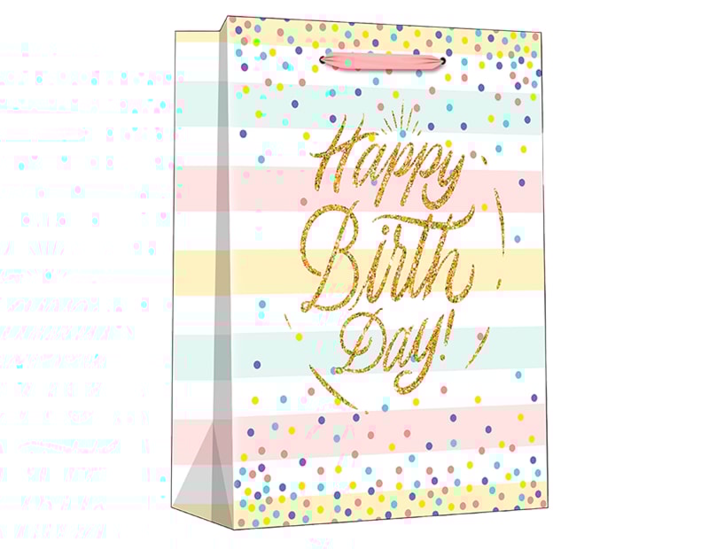 Wholesale Pastel Glitter Happy Birthday Medium Gift Bag 26x32x12cm Wholesale Pastel Glitter Happy Birthday Medium Gift Bag 26x32x12cm