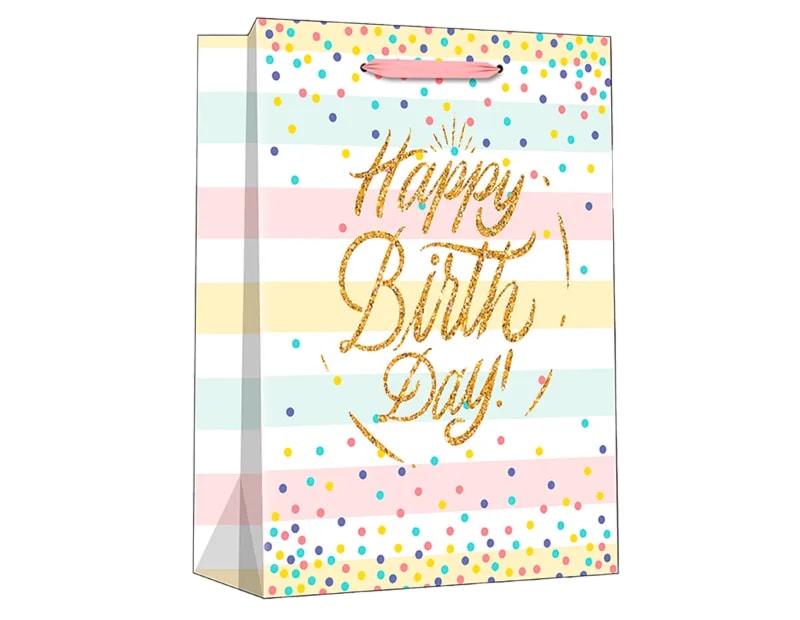 Wholesale Pastel Glitter Happy Birthday Medium Gift Bag 26x32x12cm Wholesale Pastel Glitter Happy Birthday Medium Gift Bag 26x32x12cm
