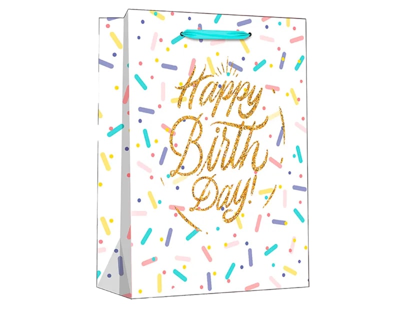 Wholesale Pastel Glitter Happy Birthday Medium Gift Bag 26x32x12cm Wholesale Pastel Glitter Happy Birthday Medium Gift Bag 26x32x12cm