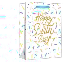 Wholesale Pastel Glitter Happy Birthday Medium Gift Bag 26x32x12cm