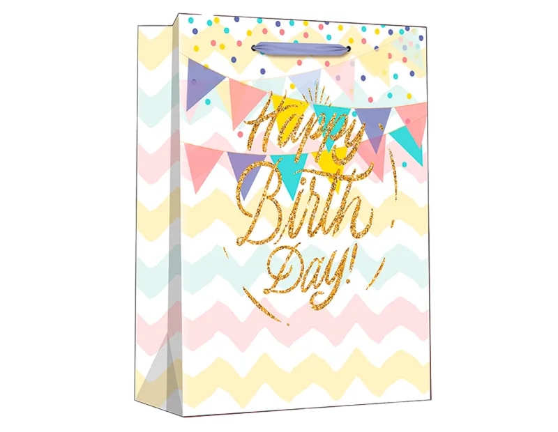 Wholesale Pastel Glitter Happy Birthday Large Gift Bag 30x42x12cm Wholesale Pastel Glitter Happy Birthday Large Gift Bag 30x42x12cm