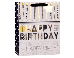 Wholesale Mens Foiled Happy Birthday Medium Gift Bag 26x32x12cm Wholesale Mens Foiled Happy Birthday Medium Gift Bag 26x32x12cm