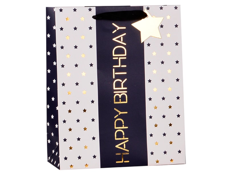 Wholesale Mens Foiled Happy Birthday Medium Gift Bag 26x32x12cm
