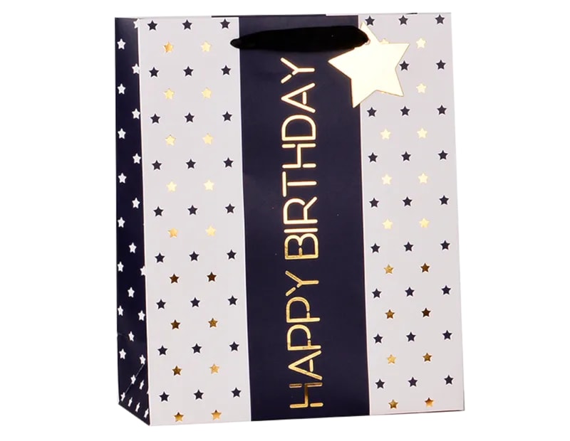 Wholesale Mens Foiled Happy Birthday Medium Gift Bag 26x32x12cm Wholesale Mens Foiled Happy Birthday Medium Gift Bag 26x32x12cm