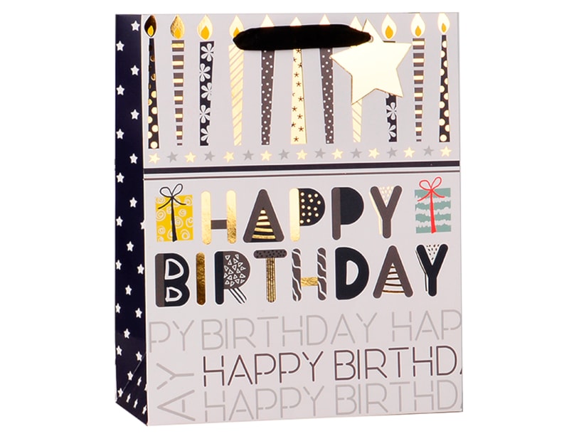 Wholesale Mens Foiled Happy Birthday Large Gift Bag 30x42x12cm