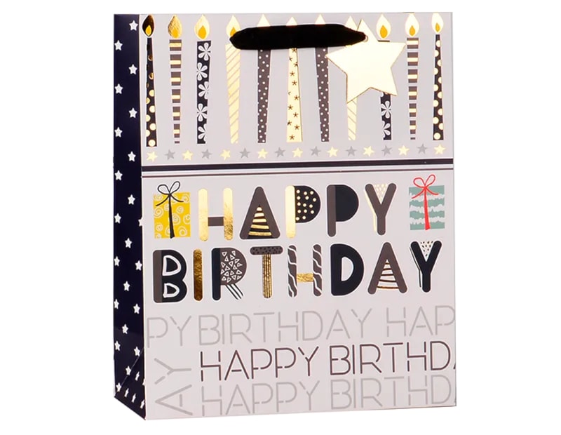 Wholesale Mens Foiled Happy Birthday Large Gift Bag 30x42x12cm Wholesale Mens Foiled Happy Birthday Large Gift Bag 30x42x12cm
