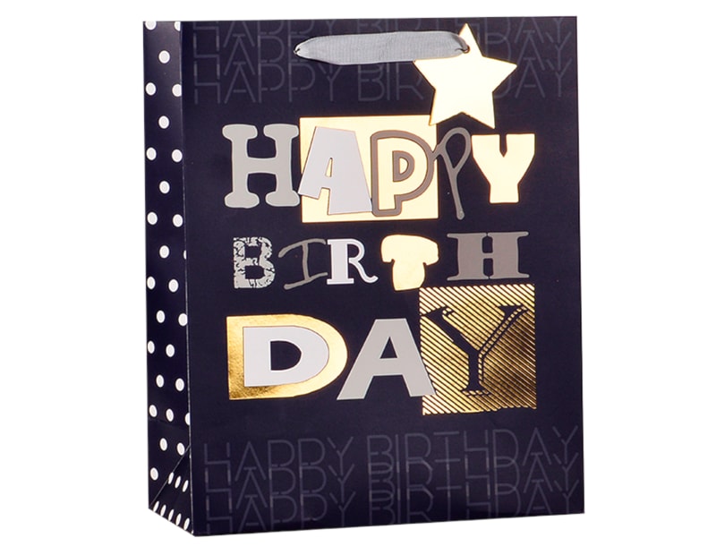 Wholesale Mens Foiled Happy Birthday Large Gift Bag 30x42x12cm