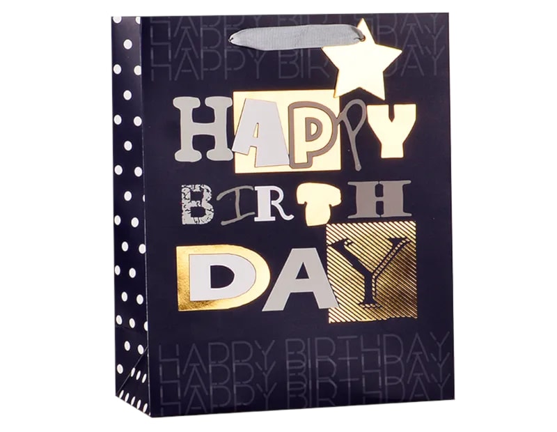 Wholesale Mens Foiled Happy Birthday Large Gift Bag 30x42x12cm Wholesale Mens Foiled Happy Birthday Large Gift Bag 30x42x12cm