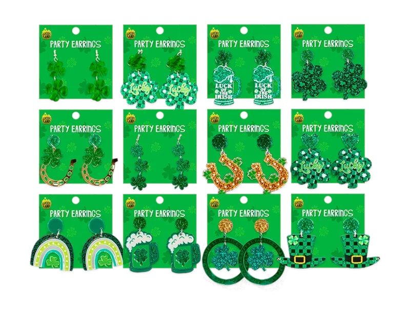 Wholesale St. Patrick's Day Adult Metal Earrings CDU Wholesale St. Patrick's Day Adult Metal Earrings CDU