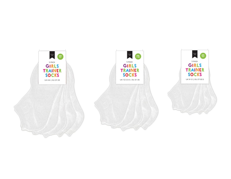 Wholesale Girls Plain Trainer Socks 5pk