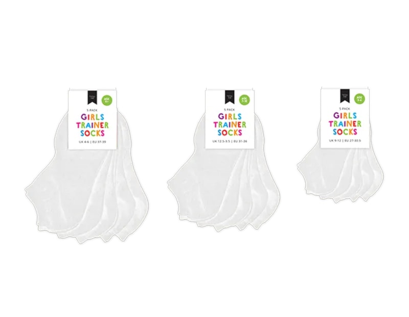 Wholesale Girls Plain Trainer Socks 5pk