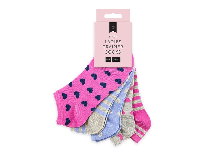 Wholesale Ladies Printed Trainer Socks 5pk Wholesale Ladies Printed Trainer Socks 5pk