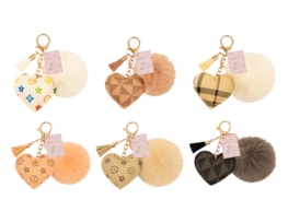 Wholesale Luxury Heart Pom Pom Keyring CDU