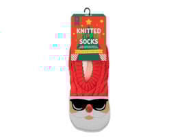 Wholesale Men's Christmas Novelty Knitted Slipper Socks with Fleece Lining