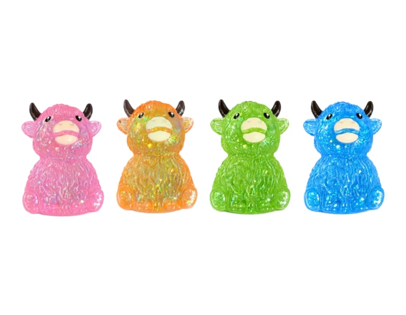 Wholesale Glitter Highland Cow Sugar Filled Squishy CDU