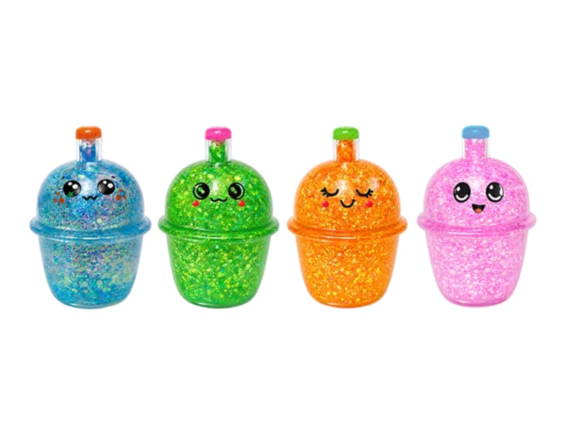 Wholesale Glitter Drink Sugar Filled Squishy CDU