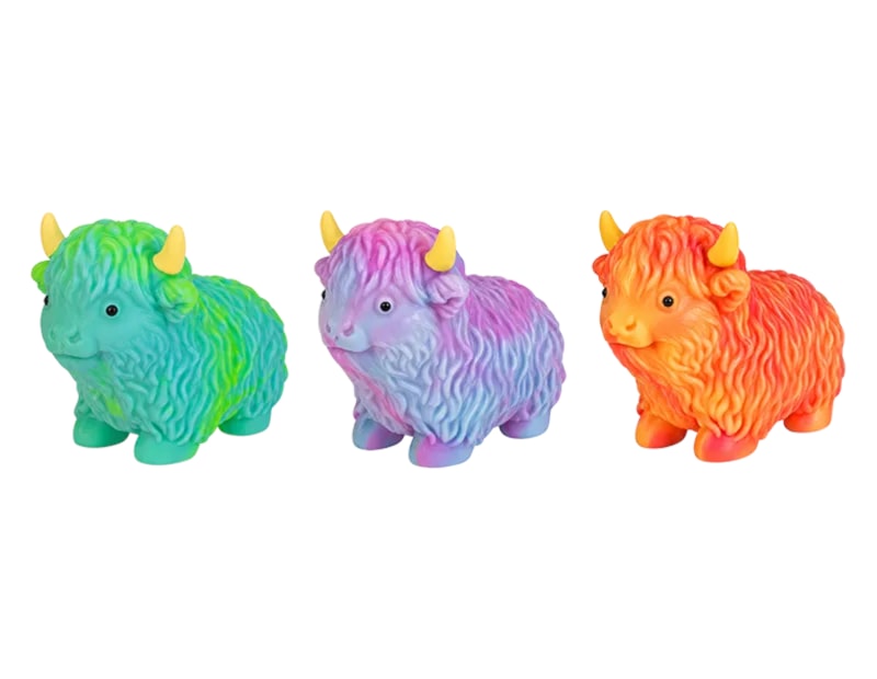 Wholesale Coloured Highland Cow Stretchy 10cm CDU