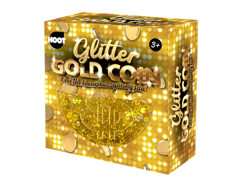 Bulk Buy Big Glitter Squishy Coin 8.5cm CDU