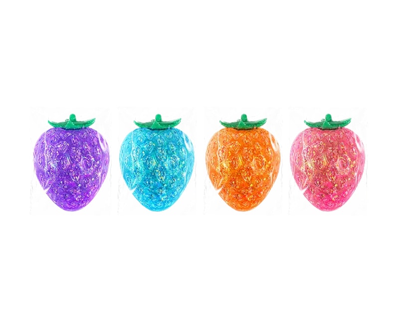 Wholesale Glitter Coloured Strawberry Sugar Filled Squishy 6.5cm CDU Wholesale Glitter Coloured Strawberry Sugar Filled Squishy 6.5cm CDU