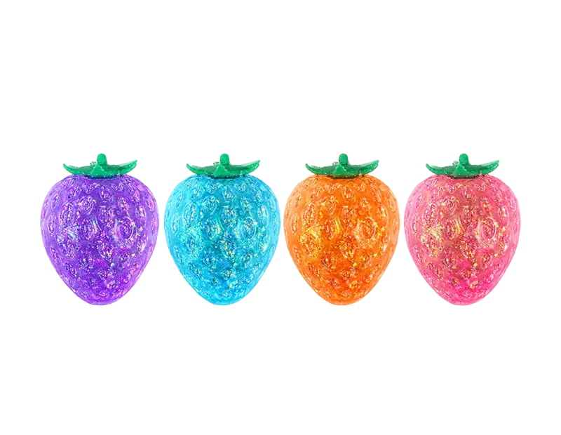 Wholesale Glitter Coloured Strawberry Sugar Filled Squishy 6.5cm CDU Wholesale Glitter Coloured Strawberry Sugar Filled Squishy 6.5cm CDU