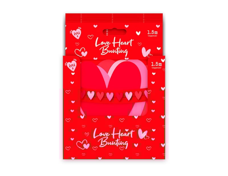 Wholesale Valentine's Love Heart Bunting 1.5m CDU Wholesale Valentine's Love Heart Bunting 1.5m CDU
