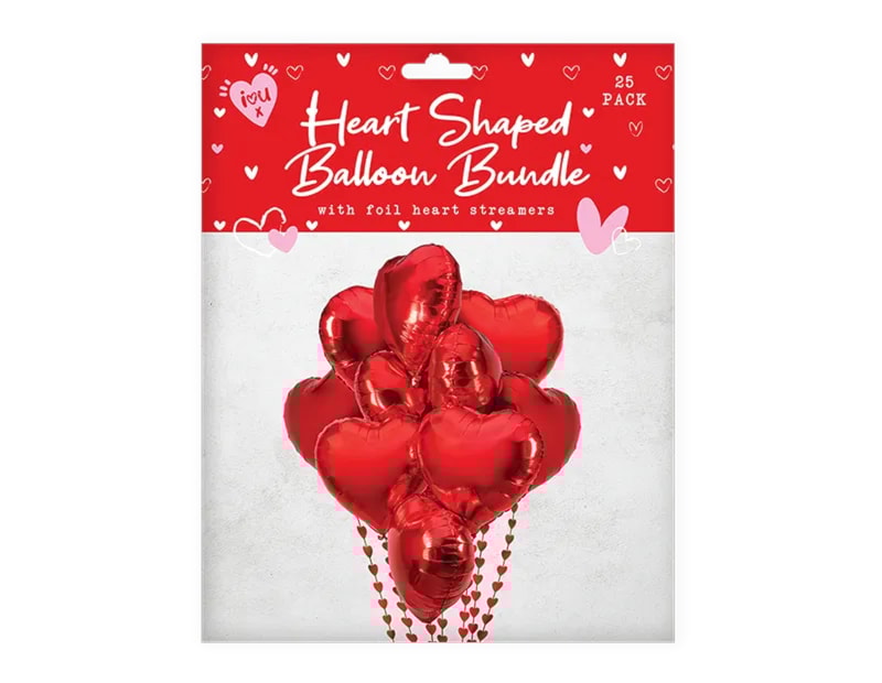 Wholesale Valentine's Heart Balloon Bundle With Streamers 12pk