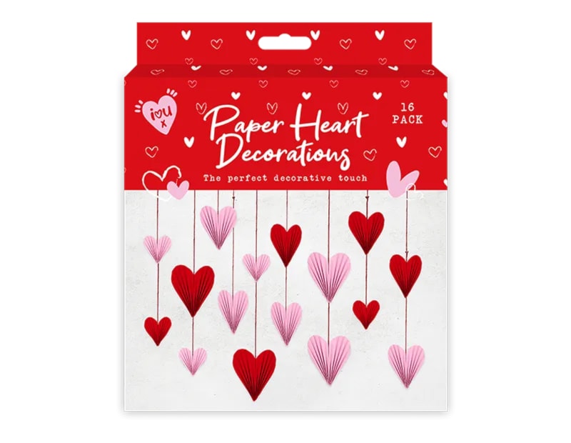 Wholesale Valentine's Paper Heart Decorations 16pk CDU Wholesale Valentine's Paper Heart Decorations 16pk CDU