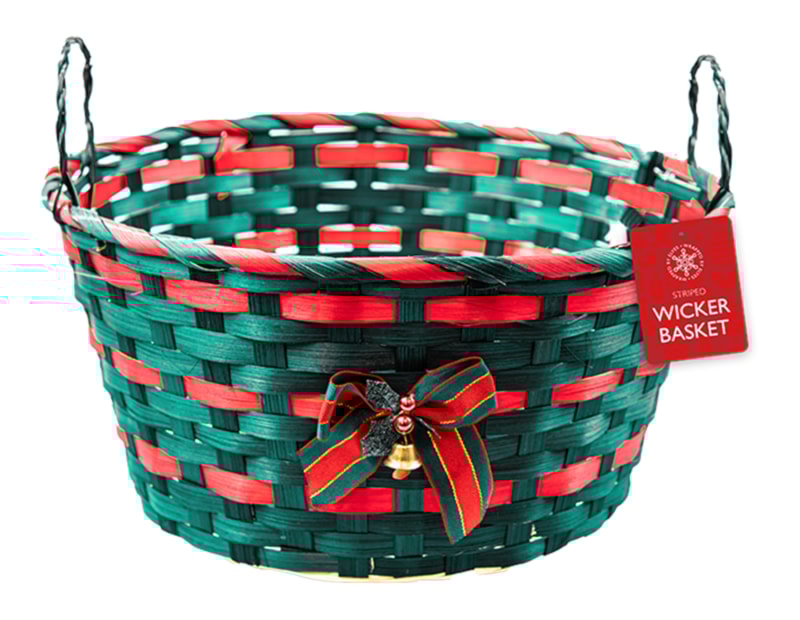 Wholesale Striped Wicker Basket with Handle & Bell 30cm Wholesale Striped Wicker Basket with Handle & Bell 30cm
