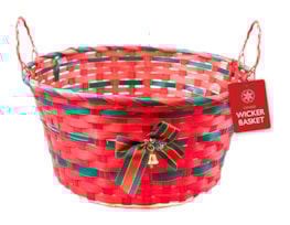 Wholesale Striped Wicker Basket with Handle & Bell 30cm Wholesale Striped Wicker Basket with Handle & Bell 30cm