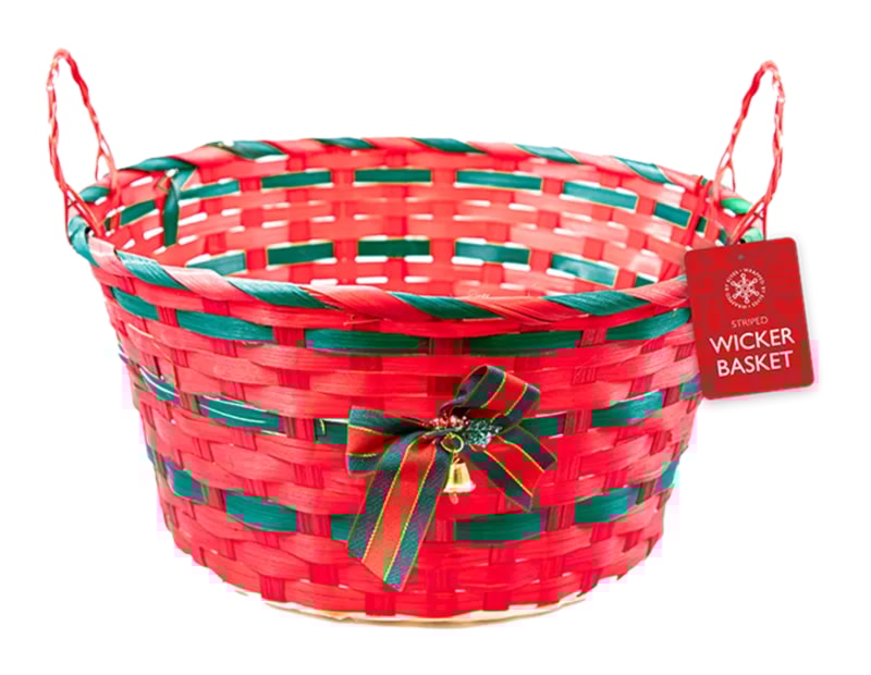 Wholesale Striped Wicker Basket with Handle & Bell 30cm Wholesale Striped Wicker Basket with Handle & Bell 30cm