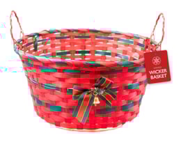 Wholesale Striped Wicker Basket with Handle & Bell 30cm