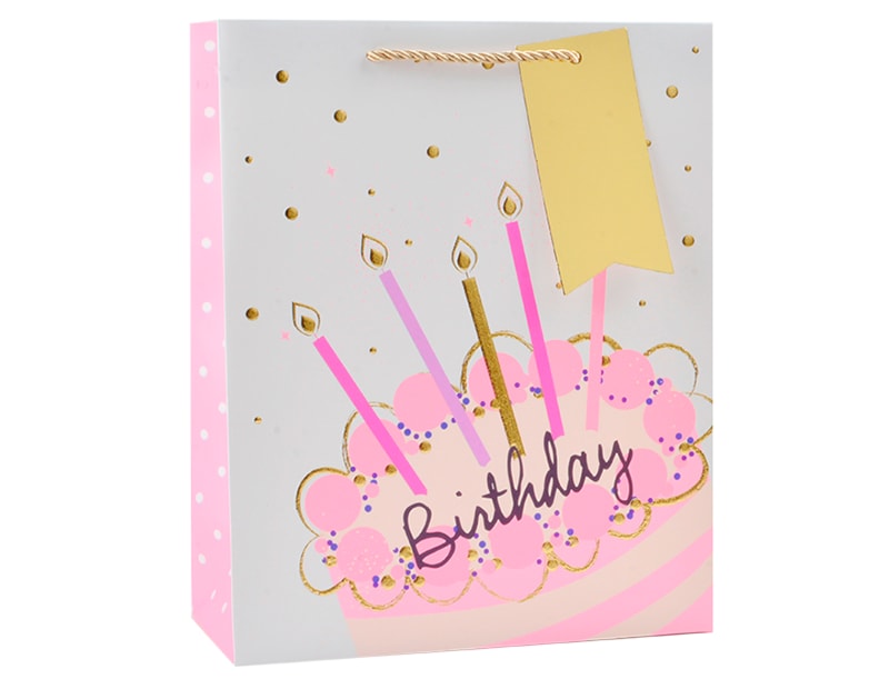 Wholesale Girls Foiled Embossed Birthday Medium Gift Bag 26x32x12cm