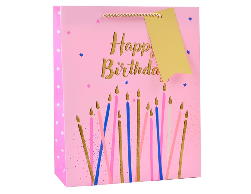 Wholesale Girls Foiled Embossed Birthday Medium Gift Bag 26x32x12cm