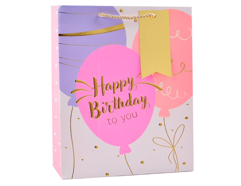 Wholesale Girls Foiled Embossed Birthday Medium Gift Bag 26x32x12cm