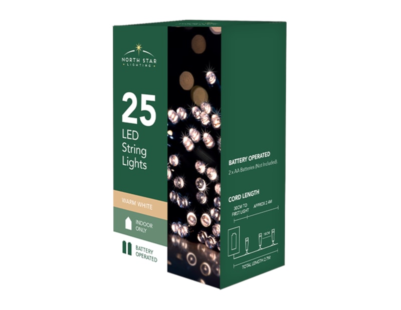 Wholesale 25 Battery Operated Warm White String Lights 2.7m CDU Bulk Buy 25 Battery Operated Warm White String Lights 2.7m CDU