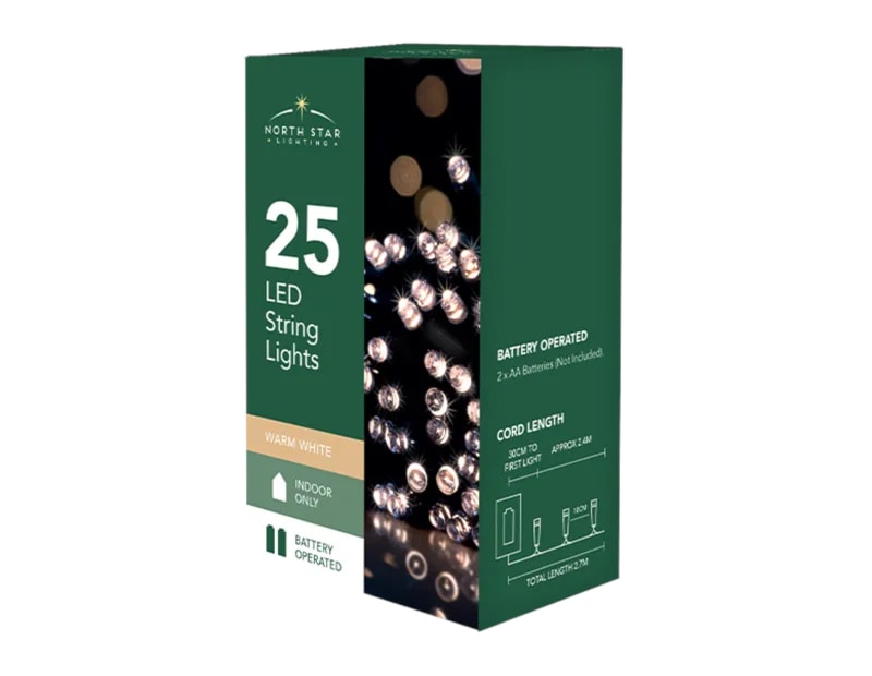 Wholesale 25 Battery Operated Warm White String Lights 2.7m CDU