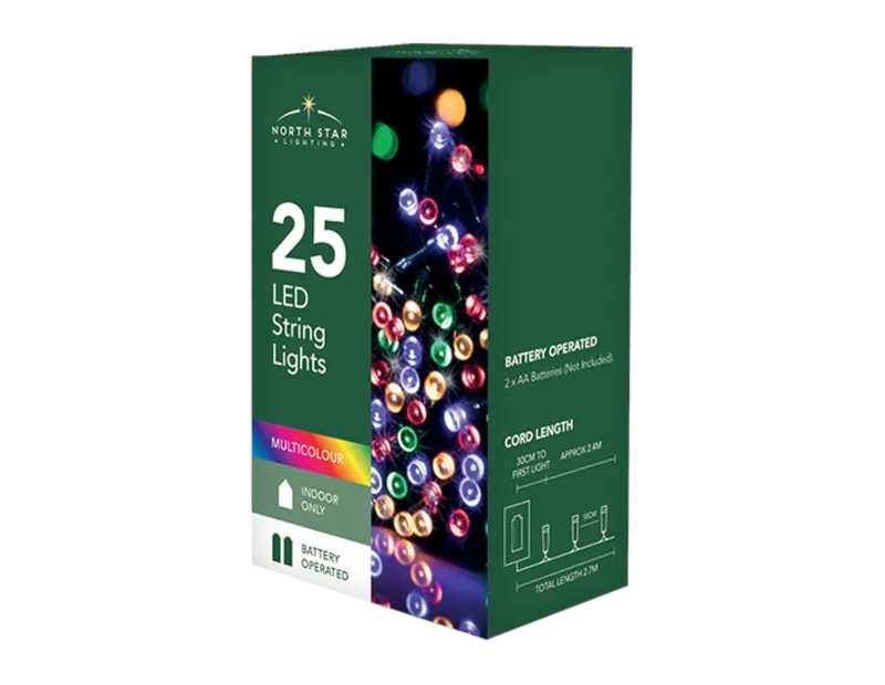 Wholesale 25 Battery Operated Multi-Coloured String Lights 2.7m CDU Wholesale 25 Battery Operated Multi-Coloured String Lights 2.7m CDU