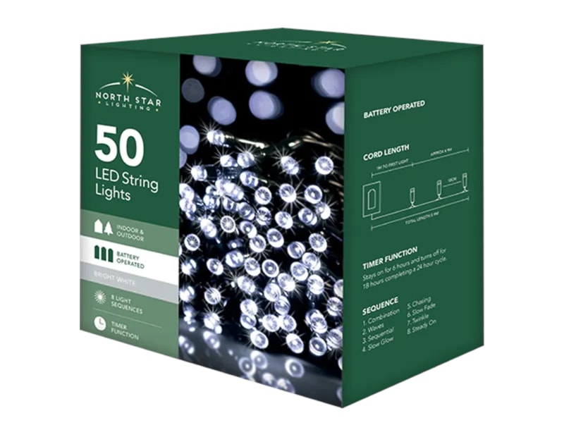 Wholesale 50 Battery Operated Bright White String Lights 5.9m CDU