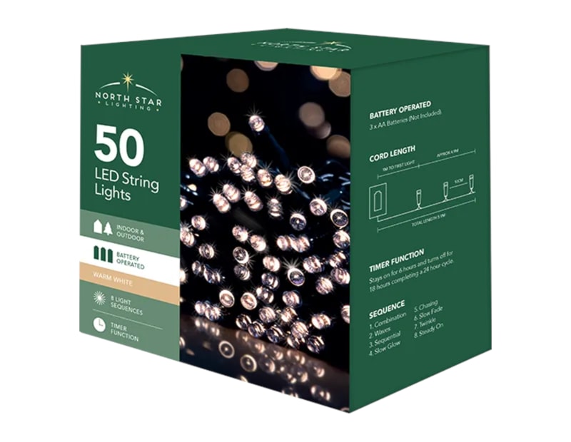 Wholesale 50 Battery Operated Warm White String Lights 5.9m CDU