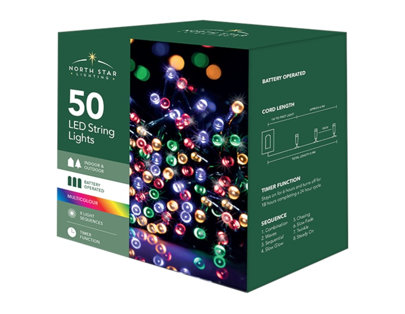 Bulk Buy 50 Battery Operated Multi-Coloured String Lights 5.9m CDU