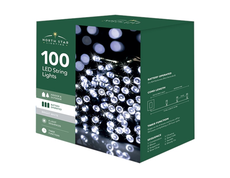Bulk Buy 100 Battery Operated Bright White String Lights 10.9m CDU