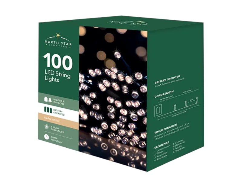 Wholesale 100 Battery Operated Warm White String Lights 10.9m CDU