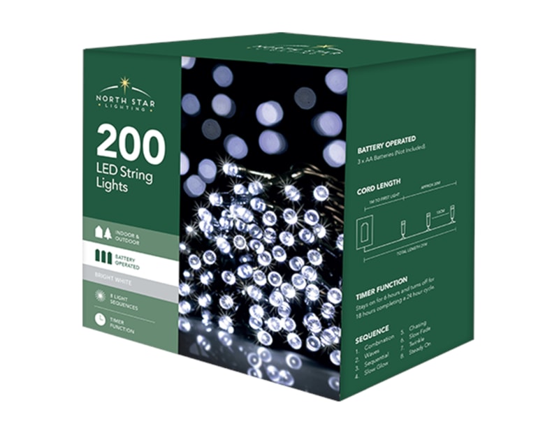 Wholesale 200 Battery Operated Bright White String Lights 20.9m CDU Bulk Buy 200 Battery Operated Bright White String Lights 20.9m CDU