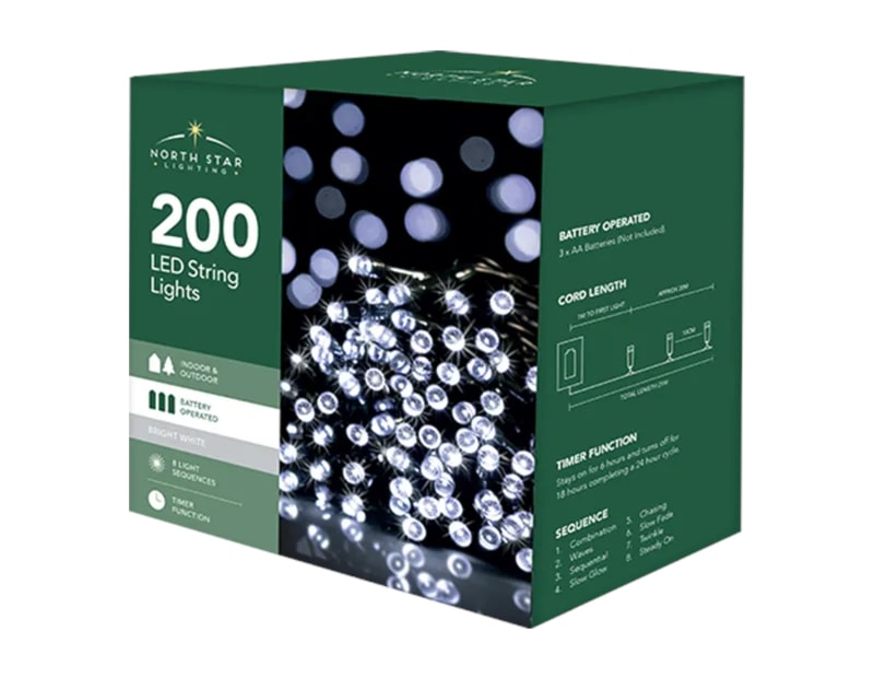 Wholesale 200 Battery Operated Bright White String Lights 20.9m CDU Wholesale 200 Battery Operated Bright White String Lights 20.9m CDU