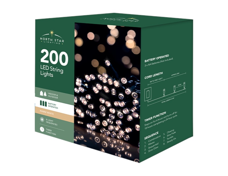 Wholesale 200 Battery Operated Warm White String Lights 20.9m CDU Bulk Buy 200 Battery Operated Warm White String Lights 20.9m CDU