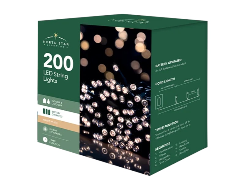 Wholesale 200 Battery Operated Warm White String Lights 20.9m CDU Wholesale 200 Battery Operated Warm White String Lights 20.9m CDU