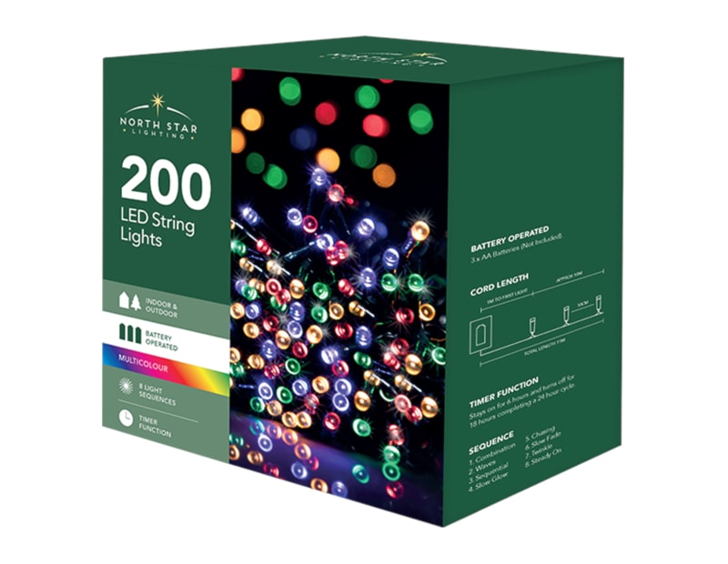 Bulk Buy 200 Battery Operated Multi-Coloured String Lights 20.9m CDU