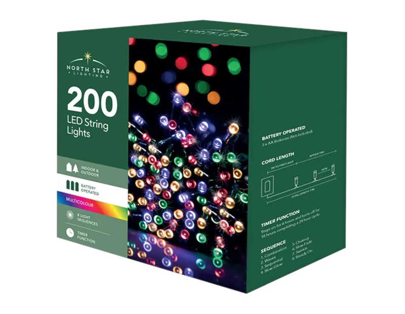 Wholesale 200 Battery Operated Multi-Coloured String Lights 20.9m CDU Wholesale 200 Battery Operated Multi-Coloured String Lights 20.9m CDU